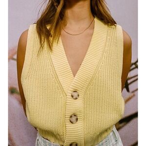 Urban Outfitters BDG Mona Sweater‎ Vest Size S Button Down Yellow Distressed